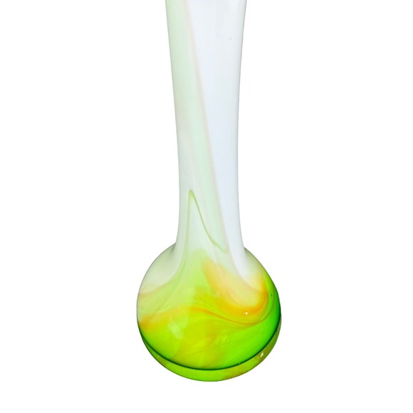Retro Handblown Glass Vase-Stunning Green White Orange Design 15.5" tall - Picture 6 of 9